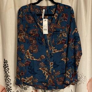 NWT NY Collection Blue Paisley Blouse Size Small